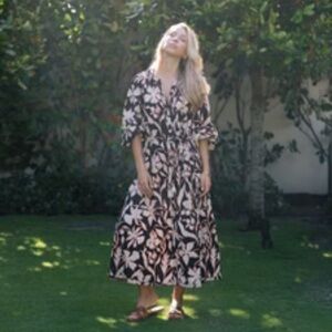 OMIKA emerson cotton boho midi dress pockets size M